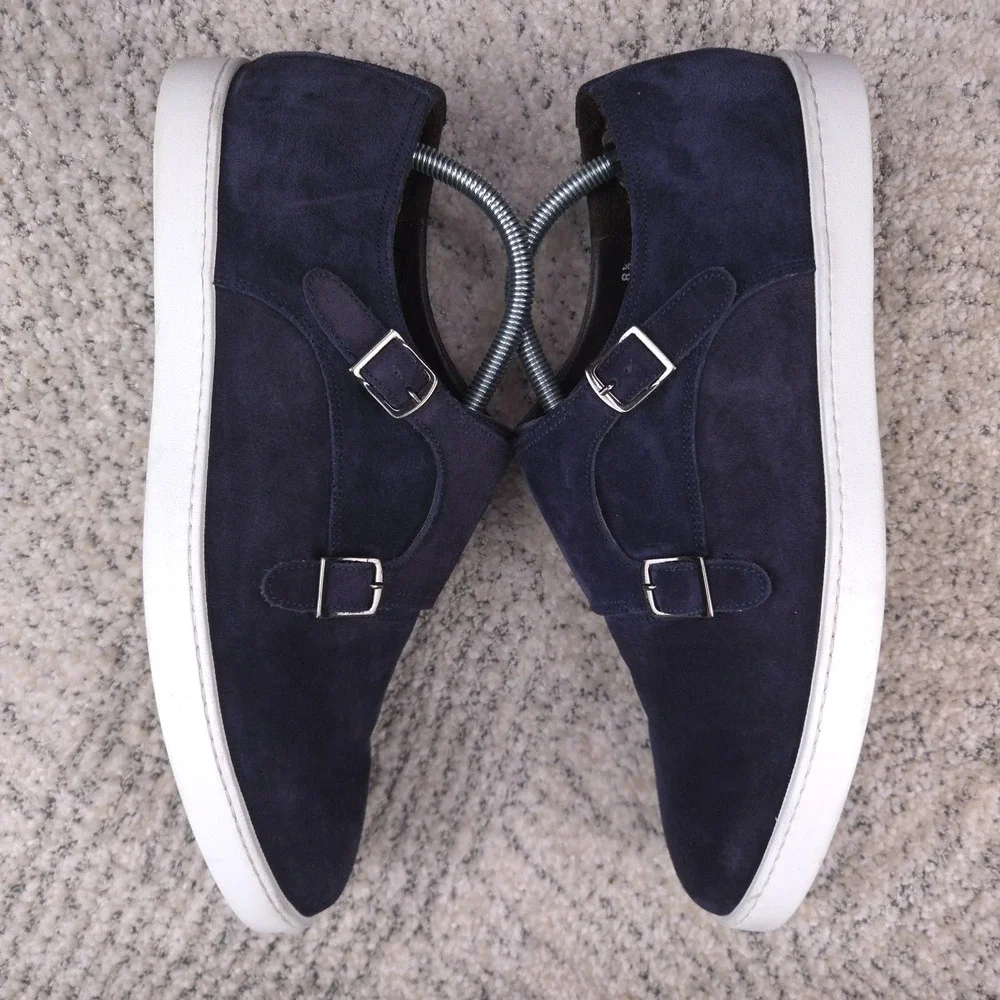 To Boot New York Sneakers Men Size 8.5 Suede Double Monk Strap Navy Blue Buckle